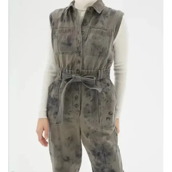 Urban Outfitters Blue Sydney Tie Dye Utility Sleeveless Jumpsuit Size Small